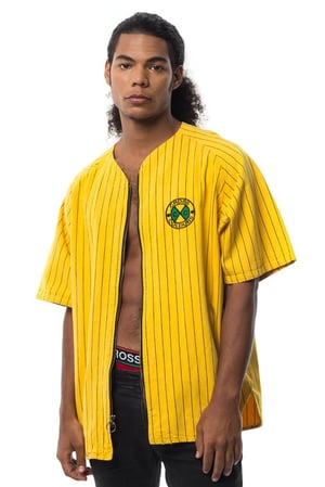 Image of Cross Colours - PINSTRIPE BASEBALL JERSEY - YELLOW