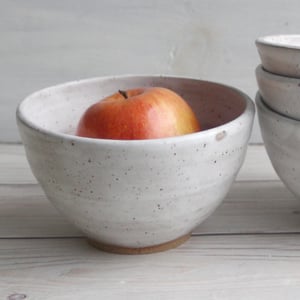 Image of Set of Four White Speckled Matte Glazed Stoneware Bowls, Handcrafted Made in USA