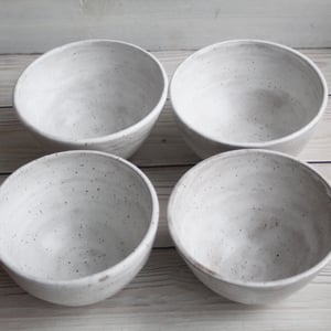 Image of Set of Four White Speckled Matte Glazed Stoneware Bowls, Handcrafted Made in USA