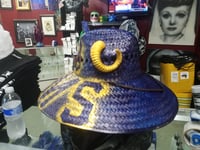 Image 2 of Los Angeles Rams solid blue gold horns airbrush straw hat