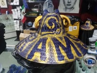 Image 3 of Los Angeles Rams solid blue gold horns airbrush straw hat