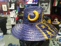 Image 4 of Los Angeles Rams solid blue gold horns airbrush straw hat