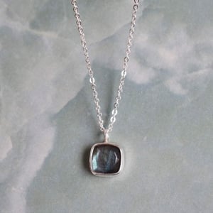 Image of Labradorite Moonstone cushion cut silver necklace