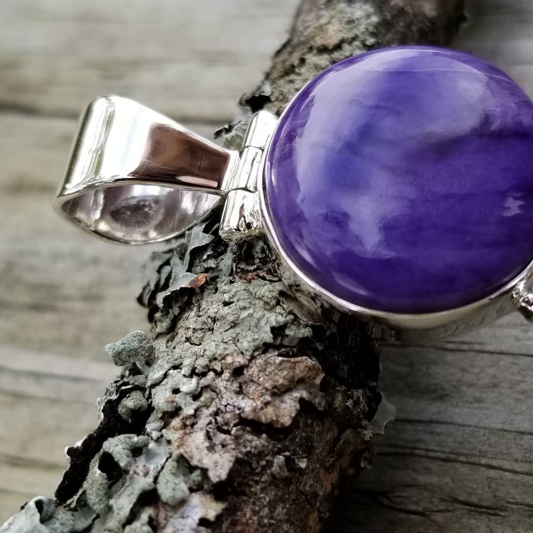 Image of Charoite 3 Stone Pendant in Sterling Silver