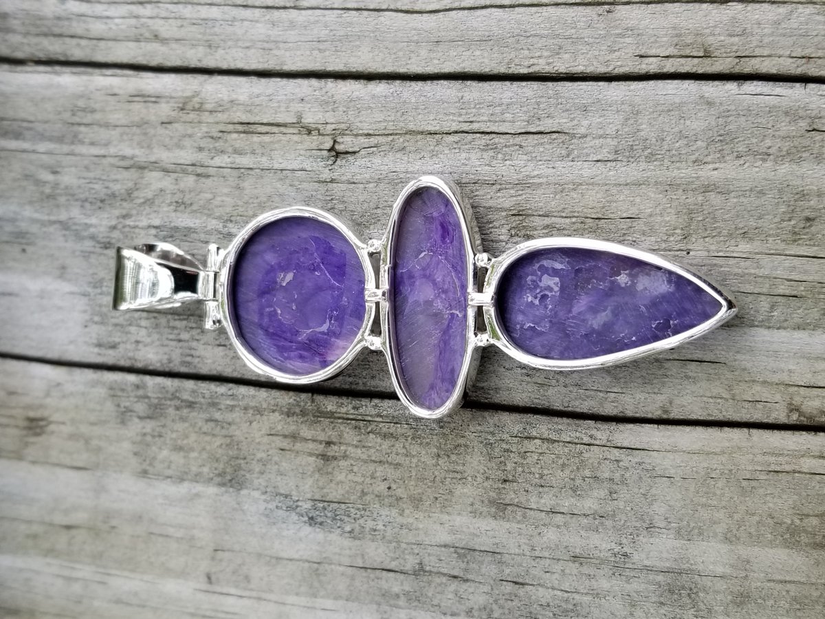 Image of Charoite 3 Stone Pendant in Sterling Silver