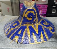 Image 1 of Opaque blue and yellow Los Angeles Rams NFL straw hat