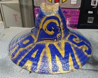 Image 2 of Opaque blue and yellow Los Angeles Rams NFL straw hat