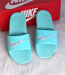 Image of Swarovski Nike KAWA Slides Blue customized with Swarovski Crystals AB.