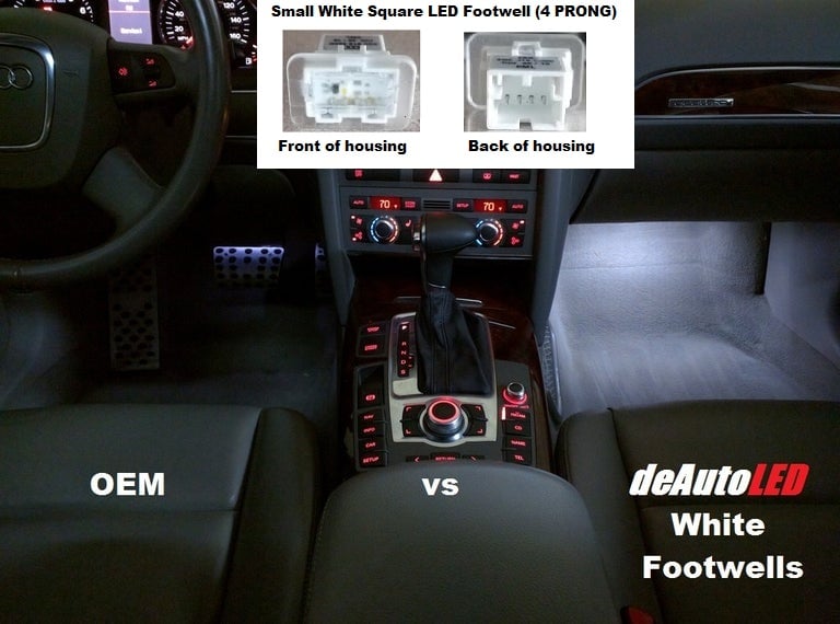 Image of Footwell LED - Square White PCB (4 Prong model) fits many Audi Models