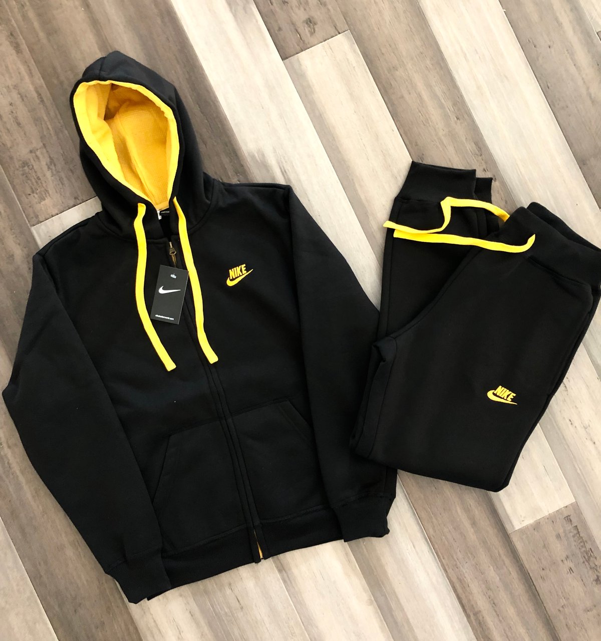 Men’s Nike Zip Up Hoodie Sweatpants Set Black/Yellow