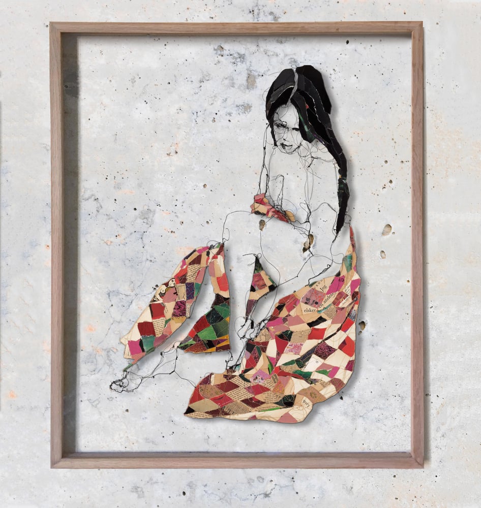 Image of Melancholic woman in red blanket - original