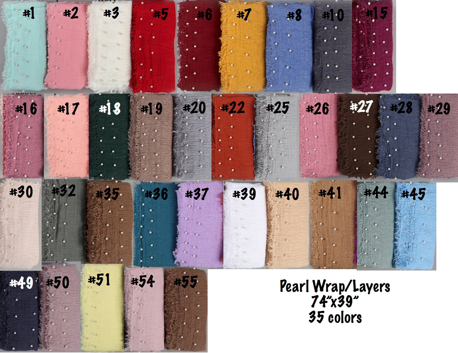 Image of NEW RTS Pearl Cotton wraps/layers 74"X39" 36 colors