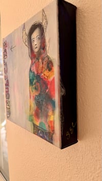 Image 2 of Original painting “Unsubscribe” 8” x 8” Oil Acrylic Graphite on Canvas