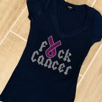 Image 2 of "Sparkling" F*ck Cancer Shirt