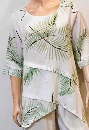 Image of Asymmetrical  Linen/Cotton Top -  Palm 