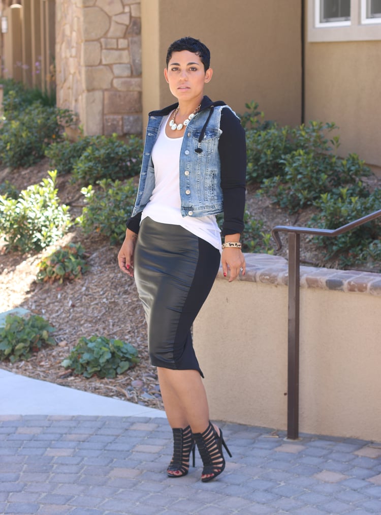 Denim Leather Skirt And Jacket Outfit Black Leather Skirt Denim