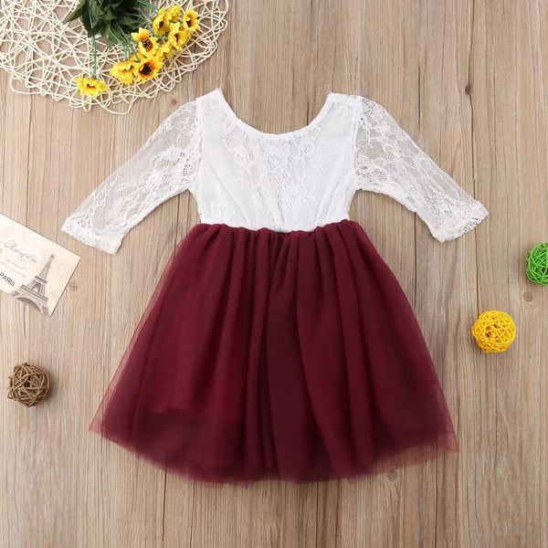 Image of ROCK BOTTOM BLOWOUT SALE Burgundy and Lace Dress-sizes 12m-4t