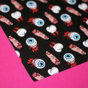 Image of Luxury horror gift wrap - extracted tooth, severed finger & detached eyeballs - a2 gift wrap