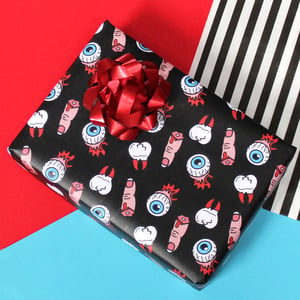 Image of Luxury horror gift wrap - extracted tooth, severed finger & detached eyeballs - a2 gift wrap