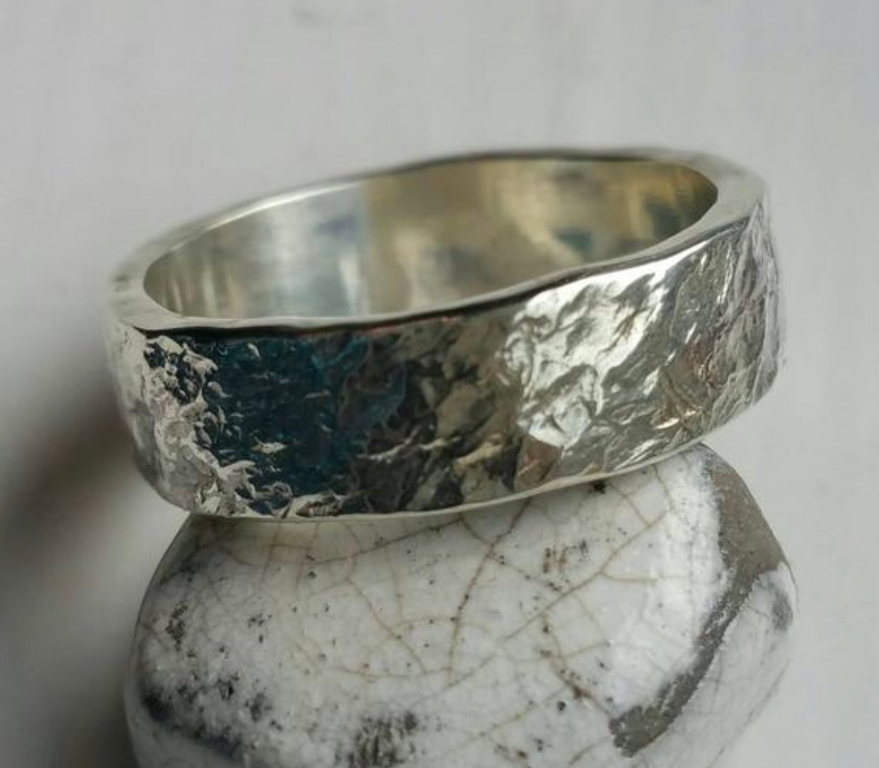 Mens chunky handmade 925 Silver Wedding Ring