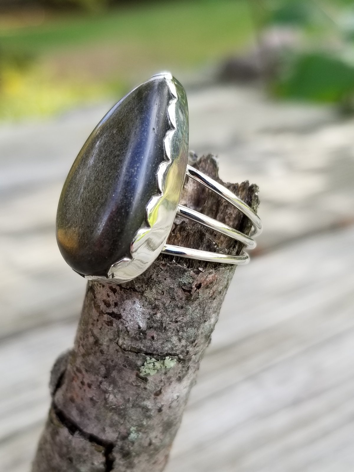 Image of Astralvm Glimmer - Sheen Obsidian Ring in Sterling Silver