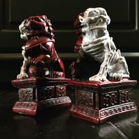 Image 1 of Hand Carved "skeletonised" Foo Dogs