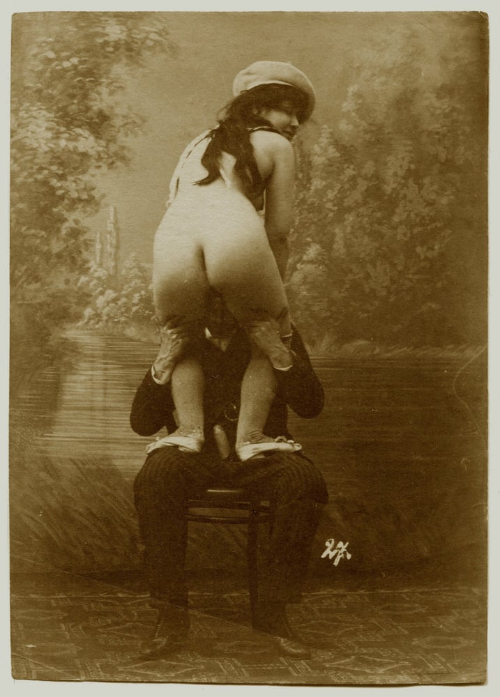 Image of Anonymous: erotic scene with naked woman and a man in a suit, ca. 1880