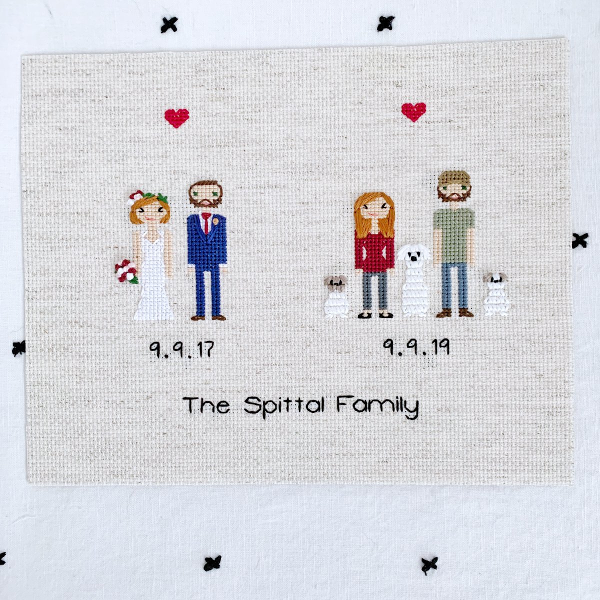 Image of Then and Now Anniversary Cross Stitch Portrait - Ready to Frame