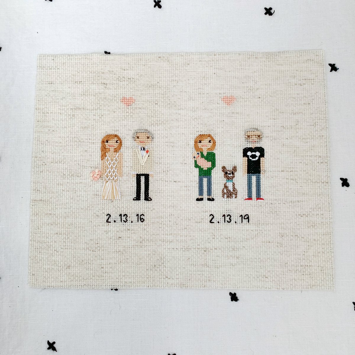 Image of Then and Now Anniversary Cross Stitch Portrait - Ready to Frame