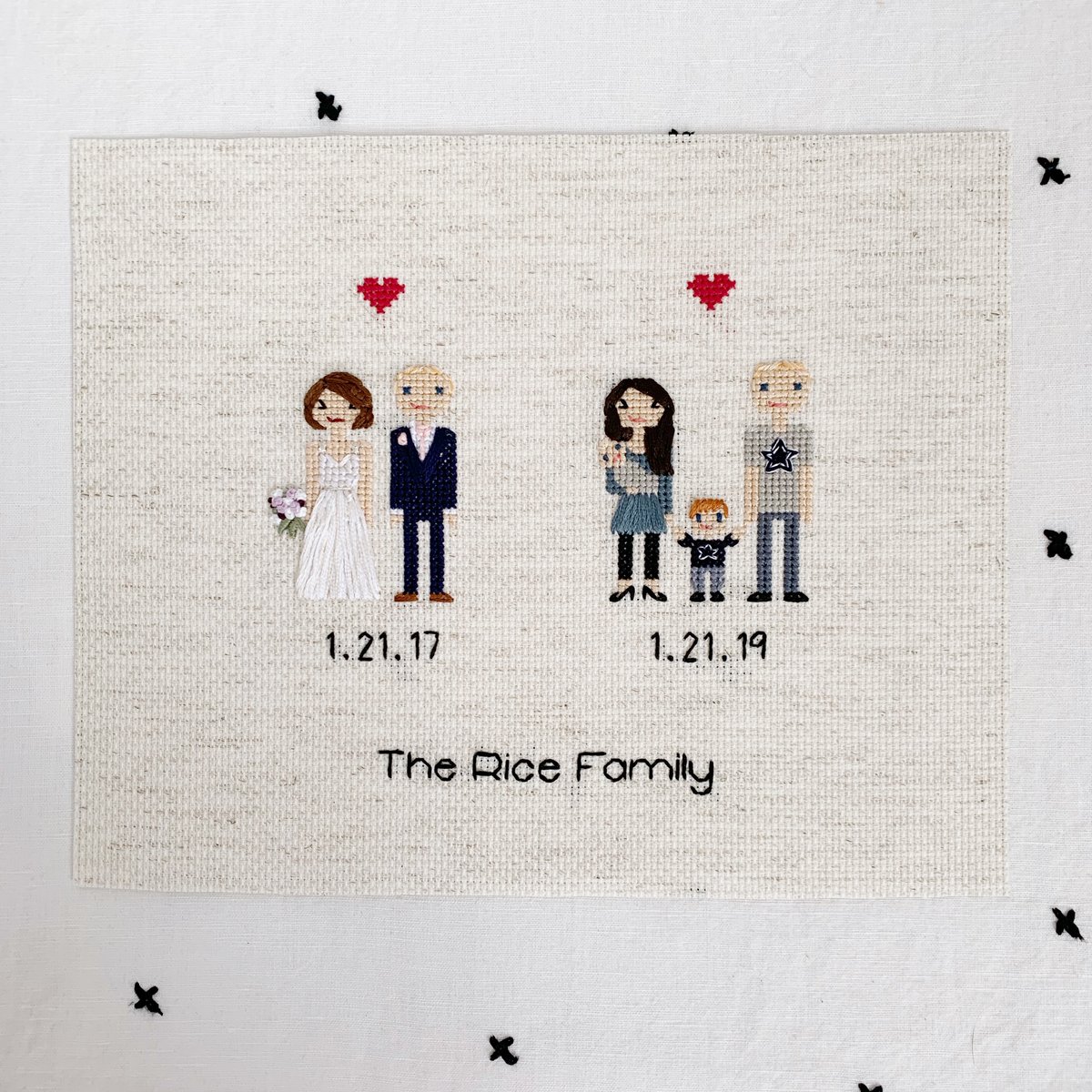 Image of Then and Now Anniversary Cross Stitch Portrait - Ready to Frame