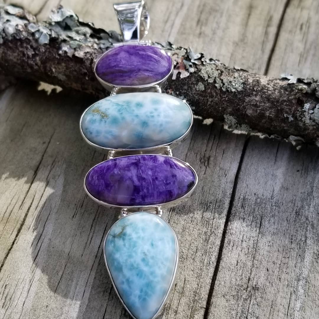 Image of Larimar & Charoite Quad Stone Pendant in Sterling 