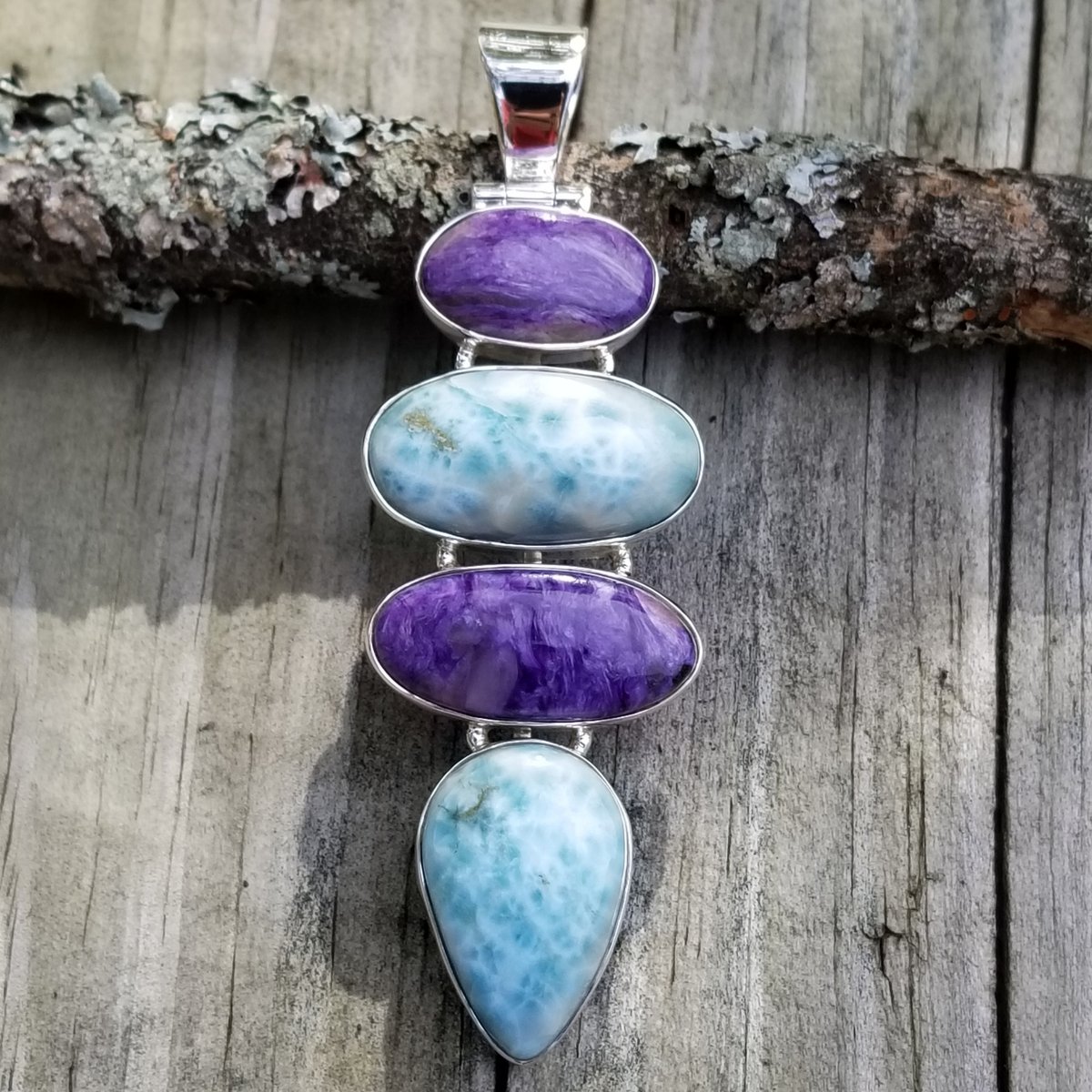 Image of Larimar & Charoite Quad Stone Pendant in Sterling