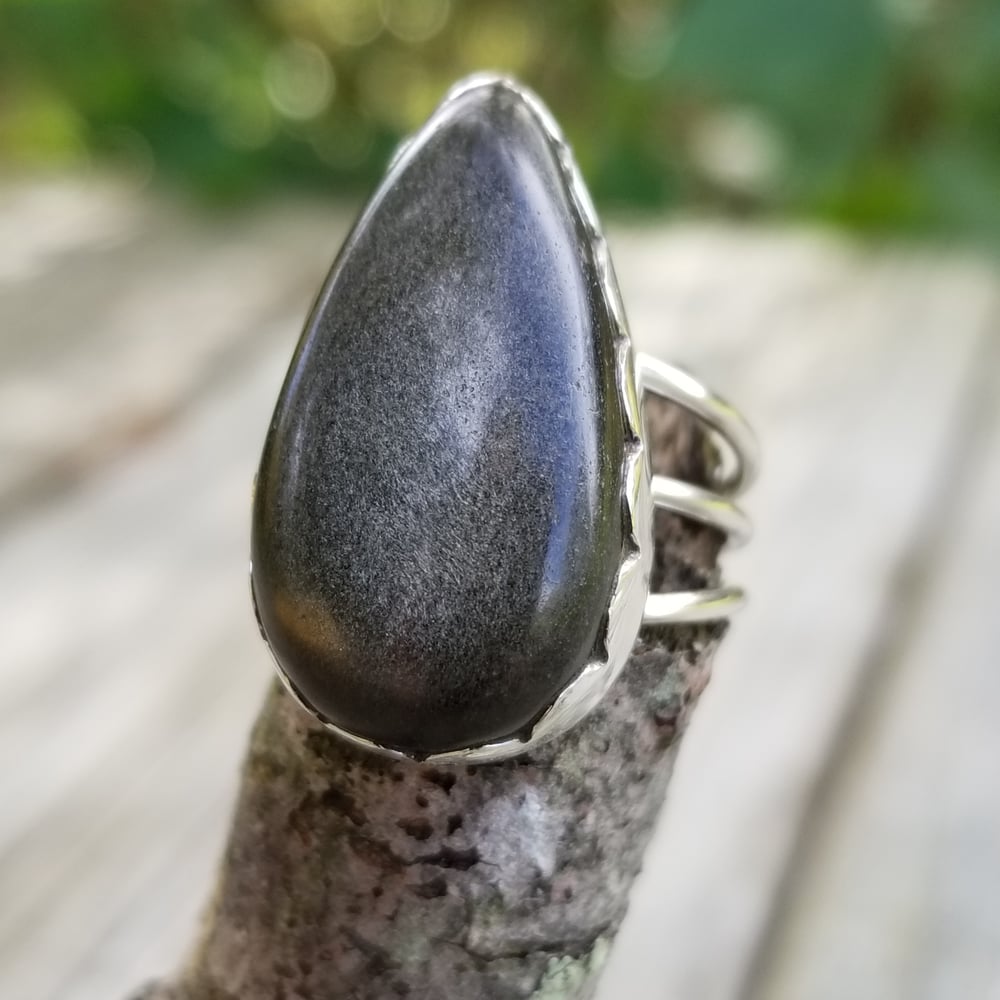 Image of Astralvm Glimmer - Sheen Obsidian Ring in Sterling Silver