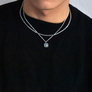 Image of Labradorite Moonstone cushion cut silver necklace