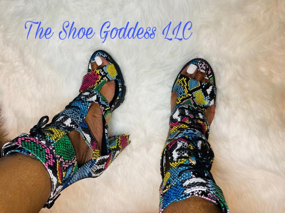 "Ivy" Multicolor snakeskin chunky heels