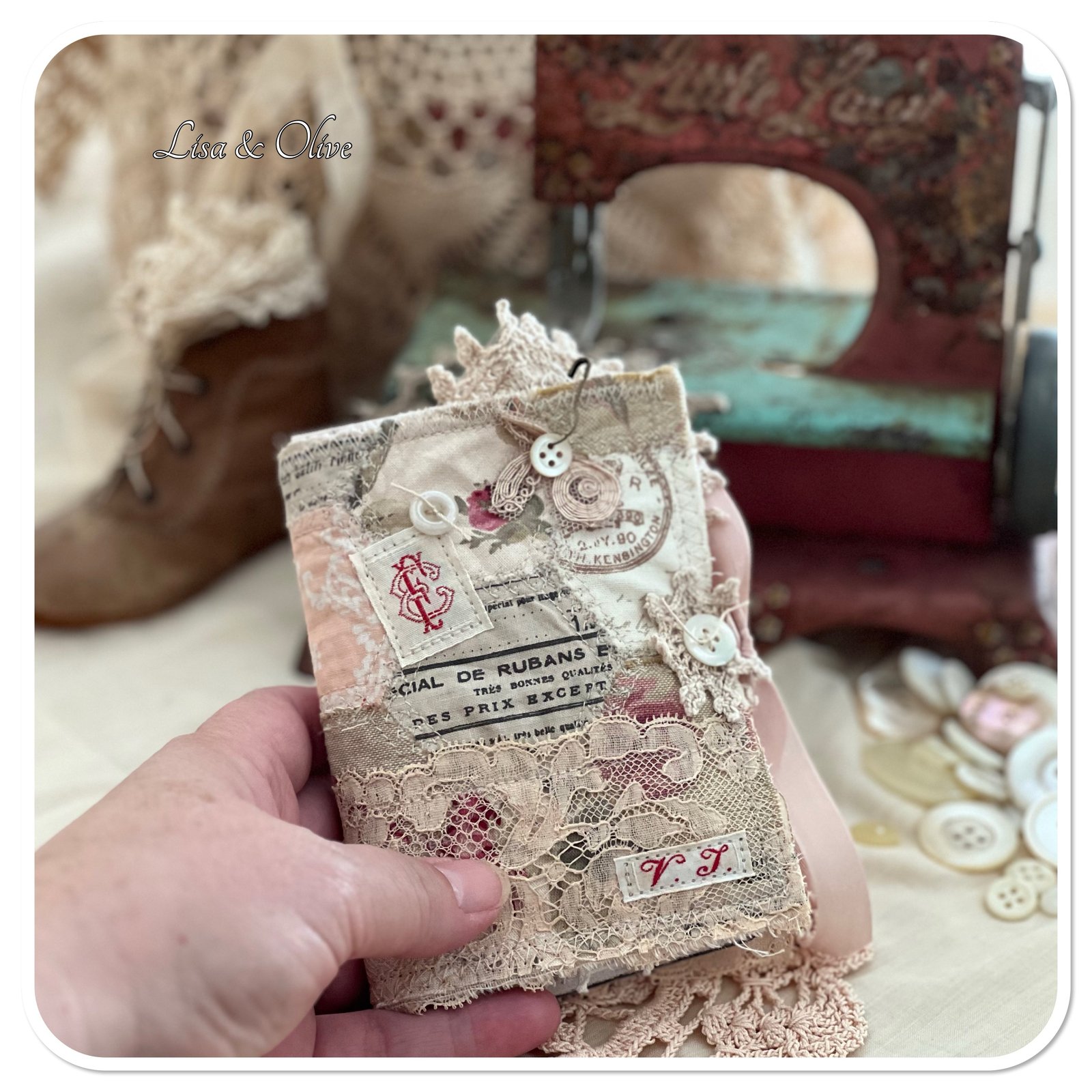Handmade Vintage French Lace sewing notions fabric book | Lisaandolive