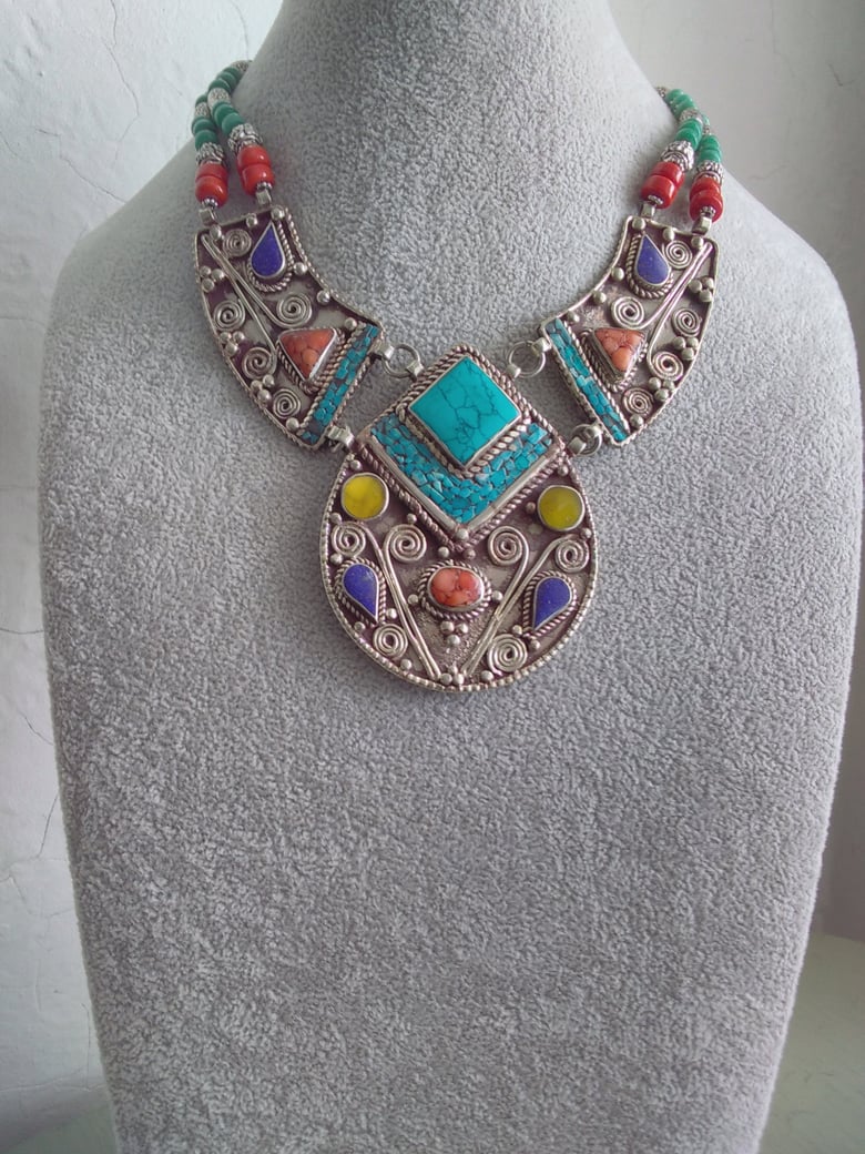 Image of MULTI COLOR TIBETAN MEDALLION NECKLACE