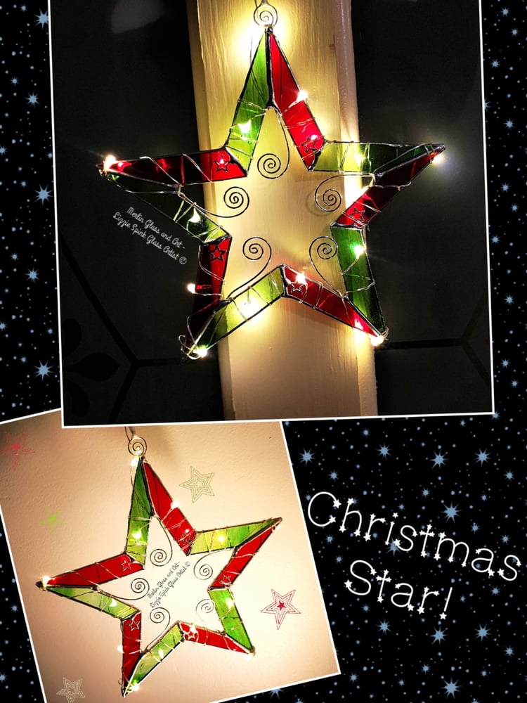 Image of Fairy Light Christmas Star in Red and Iridescent Green