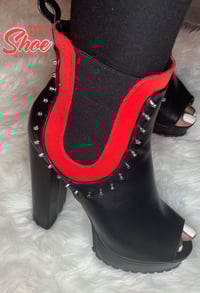 Image 2 of "Arielle" Black/red peep toe chunky booties 