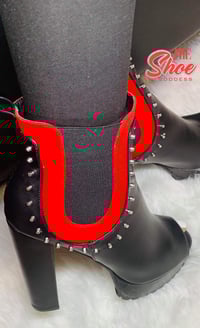 Image 3 of "Arielle" Black/red peep toe chunky booties 