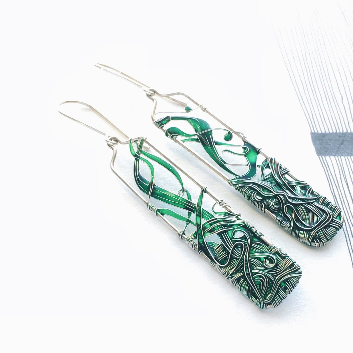 Image of Emerald Green Long Earrings  