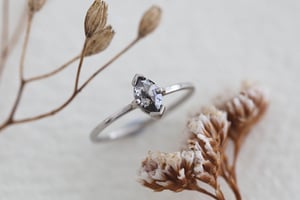 Image of Platinum marquise 'Salt and Pepper' rose-cut diamond ring (IOW127)