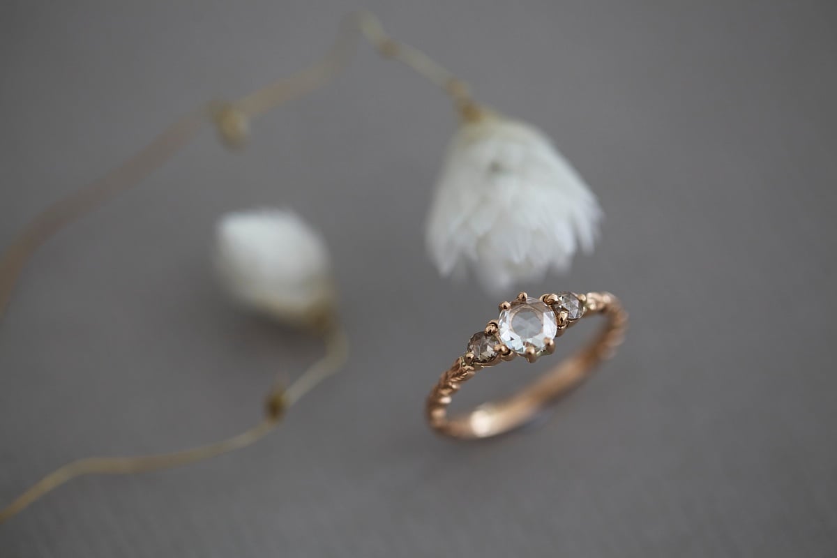 Image of *Made to order* 18ct rose gold 5mm rose-cut diamond trilogy ring (IOW129)