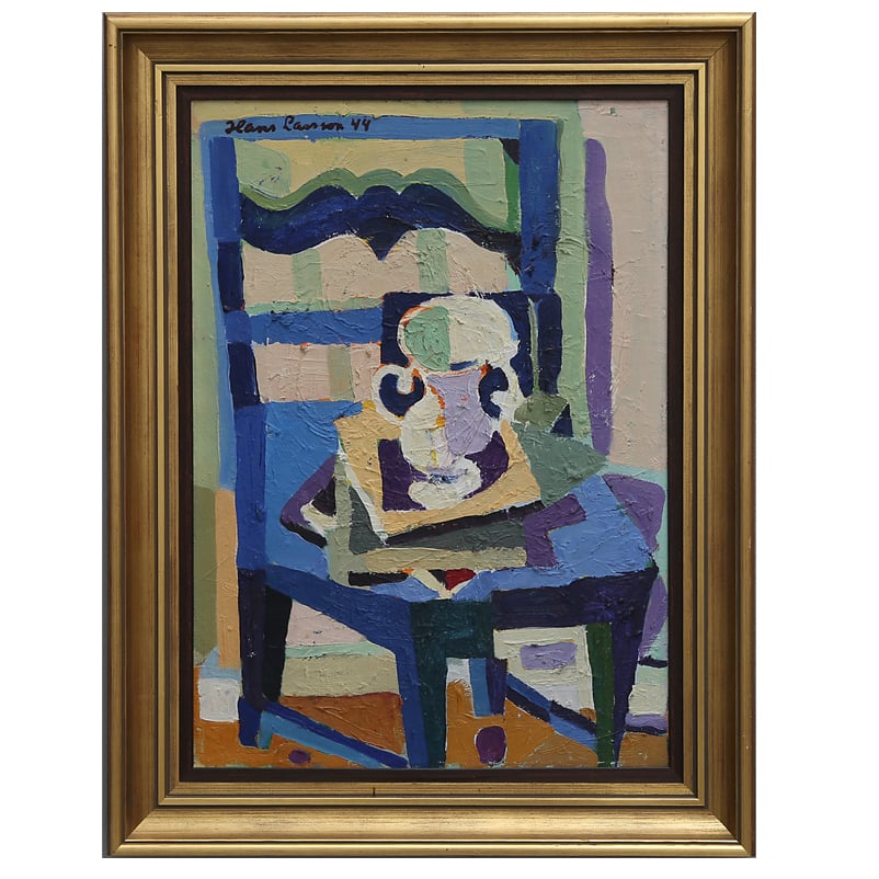 Image of 1944 Painting, 'Jug and Blue Chair,' Hans Larsson
