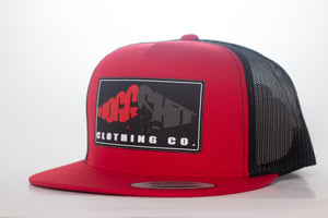 Image of Hoggshit red and black classic logo trucker cap