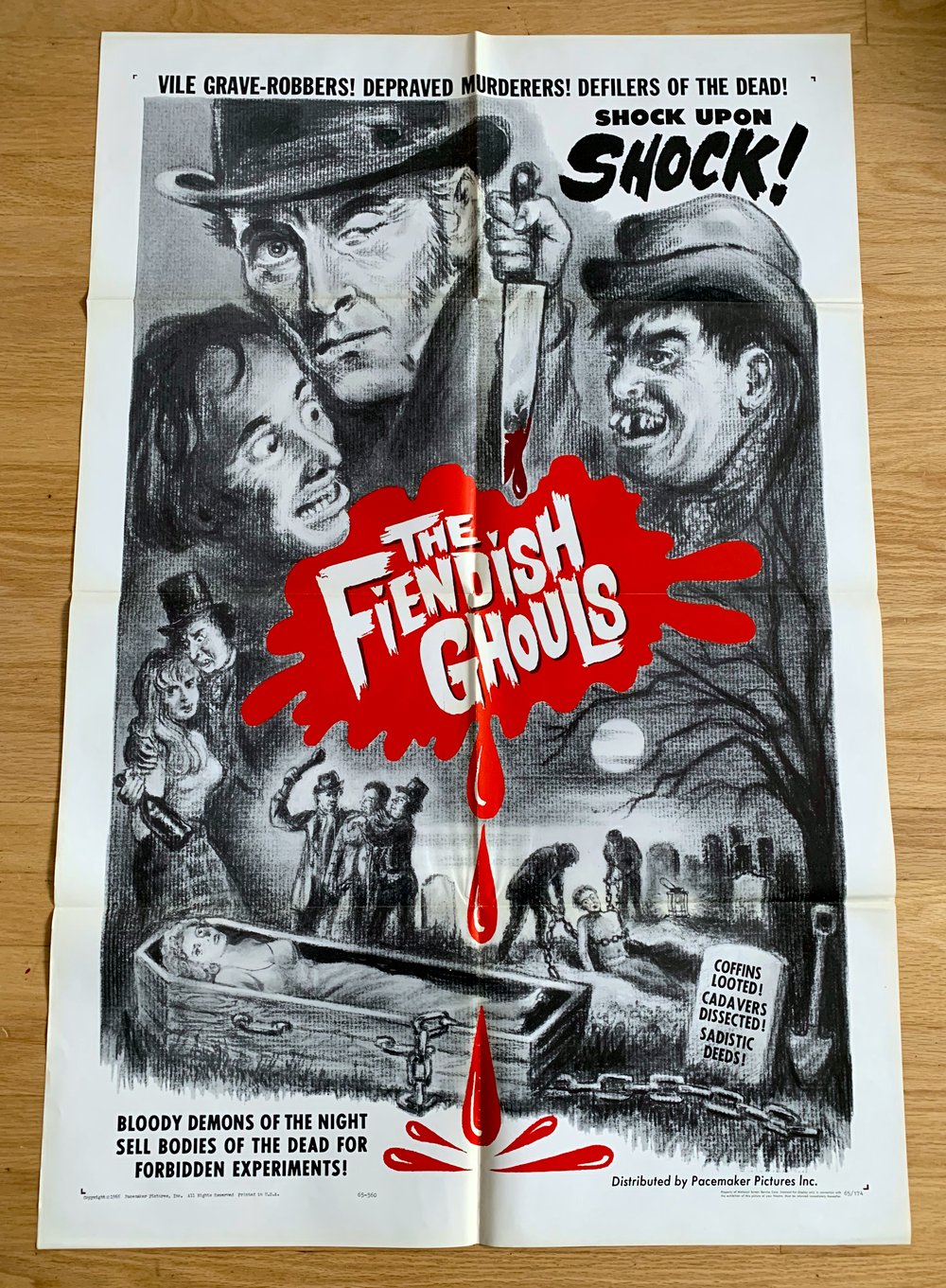 1960 THE FIENDISH GHOULS aka MANIA Original U.S. One Sheet Movie Poster