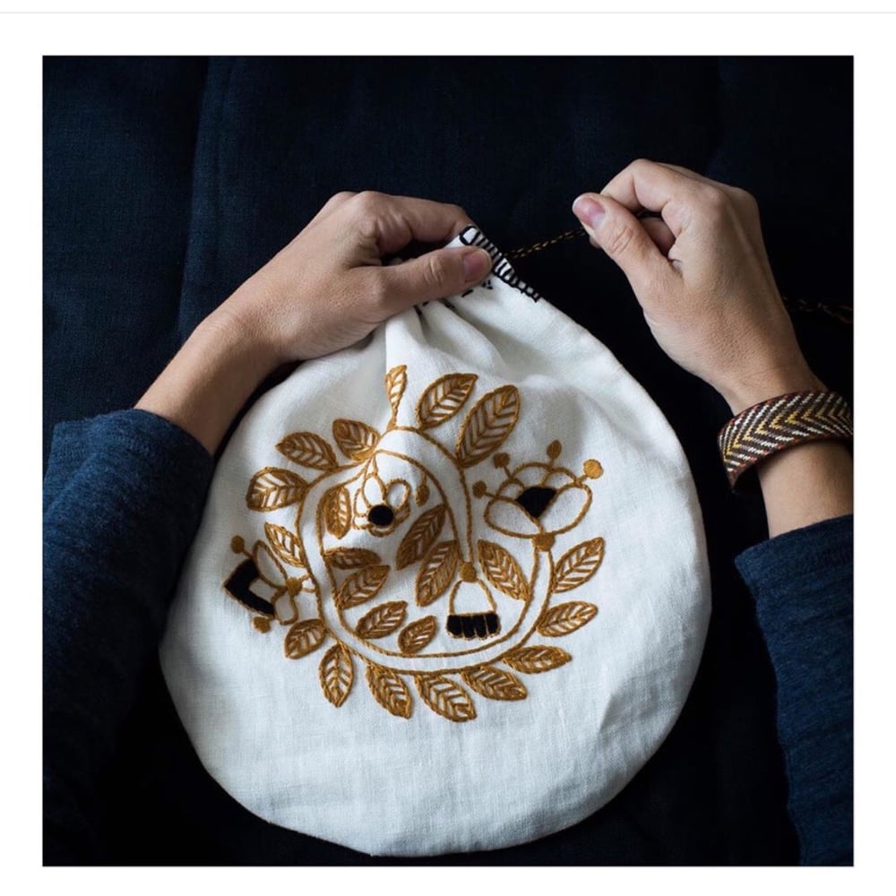 Embroidered drawstring bag with Kasia Sunday Nov 17 104pm