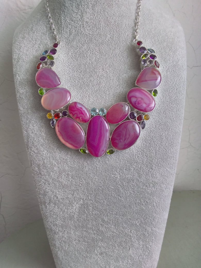 Image of PINK AGATE MULTI STONE NECKLACE