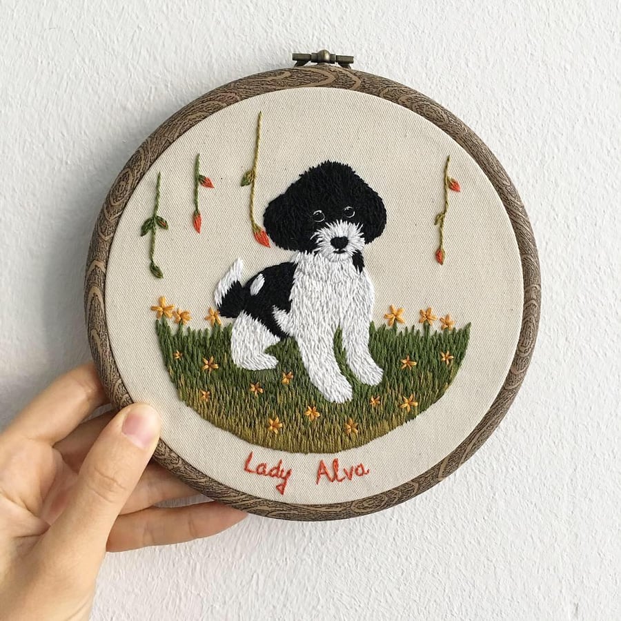 Image of Customized pet hand embroidered portrait  