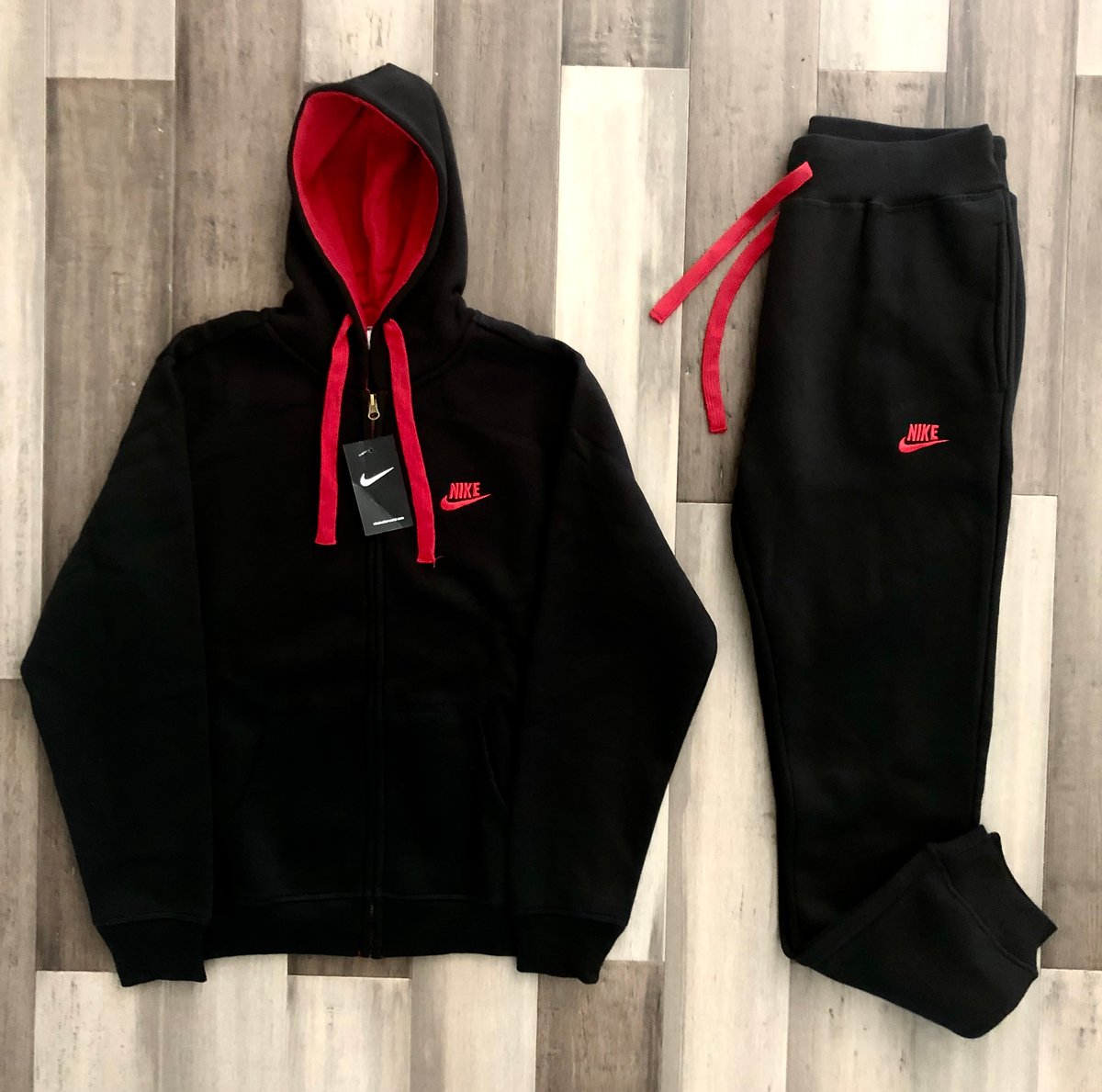 Men’s Nike Zip Up Hoodie Sweatpants Set Black/Red